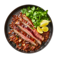 Grilled Beef Steak with Tomato Relish and Lemon