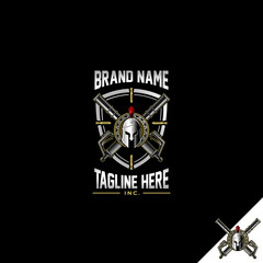 This vector logo illustration creatively merges a mortar and a Spartan helmet, representing a powerful amalgamation of strength, resilience, and strategic prowess.