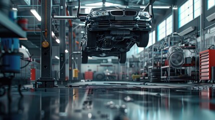 car maintenance service in the car repair and service center, car in auto repair shop garage, car repair station, workshop of a car service