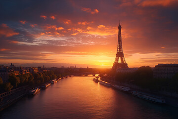 Majestic Sunrise: Eiffel Tower Silhouetted Against the Morning Sky