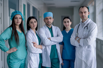 Photography of azerbaijani team of professional workers in a hospital.	