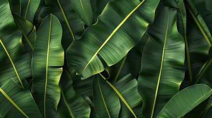 seamless background of interlaced banana leaves, highlighting their natural patterns and vibrant green colors.