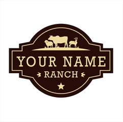 The Texas Ranch logo celebrates the untamed essence of the Lone Star State. Featuring a cow, sheep and deer silhouette against  a warm sunset, it embodies the spirit of the West