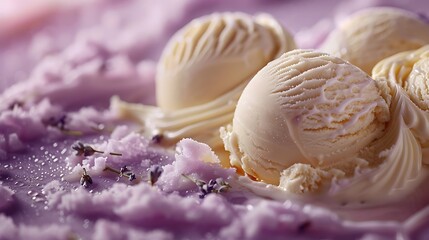Fresh presentation of Lavender honey ice cream, food studio photography