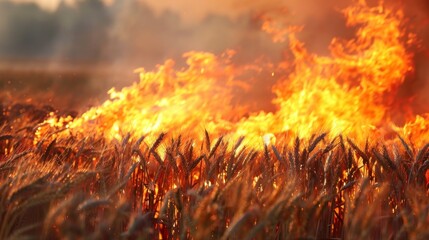wheat crop on fire