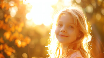 Fototapeta premium cheerful teen girl childhood blonde teen girl in childhood teen girl childhood outdoor : Generative AI