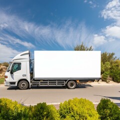 Commercial truck with empty mockup banner on a van