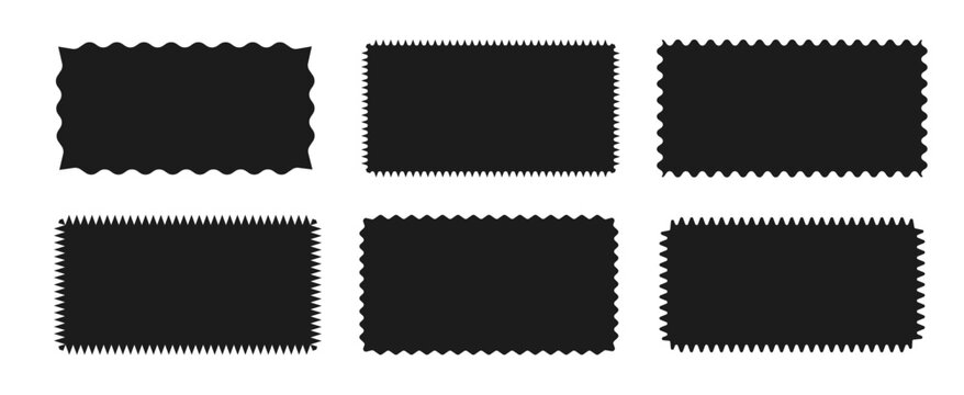 Group of rectangular shapes with zigzag, wavy, sharp-angled irregular edge isolated on white background. Vector illustration