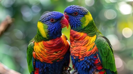 Obraz premium Pair of parrots displaying affection