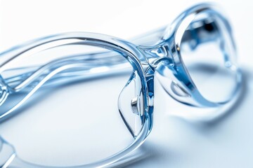 A pair of blue plastic glasses with a clear lens