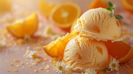 Orange creamsicle ice cream, fresh foods in minimal style