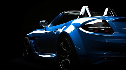 Naklejka premium blue generic unbranded luxury sport car on a very dark black background, banner 