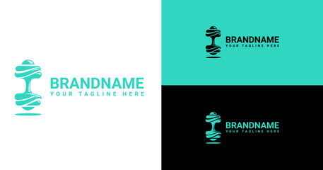 Abstract Fitness Dumbbell Logo Template in Turquoise and Black