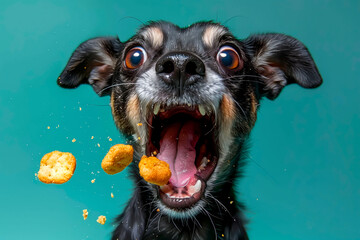 Dog catches flying dry food in his mouth