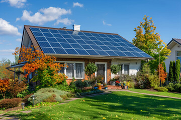 Modern Solar Panels Installed On A Home Under Clear Blue Sunny Sky, Solar Photography, Solar Powered Clean Energy, Sustainable Resources, Electricity Source