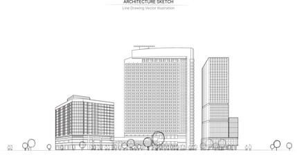 Architecture line drawing.
Cityscape Sketch, Vector Sketch. Architecture Illustration.