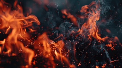 Flames blazing against dark backdrop