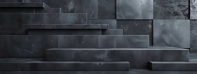 Black slate tiles. Stacked in a stepped pattern.