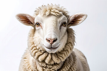 Sheep isolated on a white background, closeup of photo.