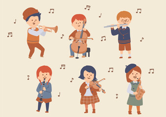 合奏する子供たちのイラスト