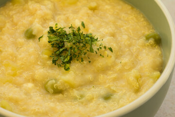 Macro photo of quinoa stew. Healthy and vegetarian food.