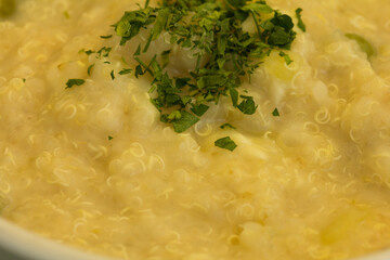 Macro photo of quinoa stew. Healthy and vegetarian food.