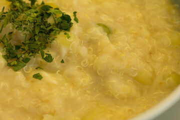 Macro photo of quinoa stew. Healthy and vegetarian food.