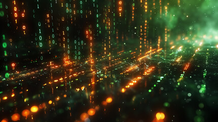 Obraz premium digital space, binary data pattern, cyberpunk concept texture for sci-fi, illustration. Wall Art Design for Home Decor, 4K Wallpaper and Background for desktop, laptop, Computer, Tablet, Mobile phone