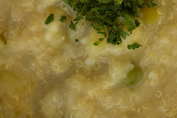 Macro photo of quinoa stew. Healthy and vegetarian food.