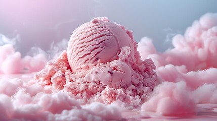 Cotton candy fudge ice cream, fresh foods in minimal style