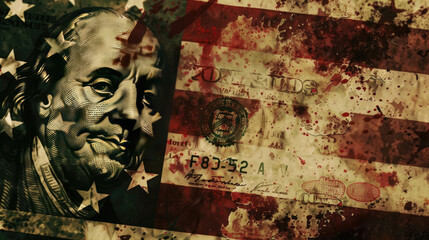 Fototapeta premium American Flag with Dollar Bill Background