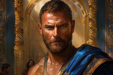 Obraz premium Fantasy Athletic Close-Up Portrait: Cinematic Detailed Digital Artwork with Textured Aesthetics
