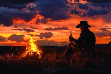 Fototapeta premium Dramatic Cowboy: Homoerotic Whiskey Night Sky Dance