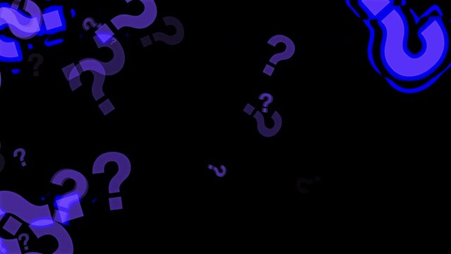 Blue question marks moving right on black alpha background