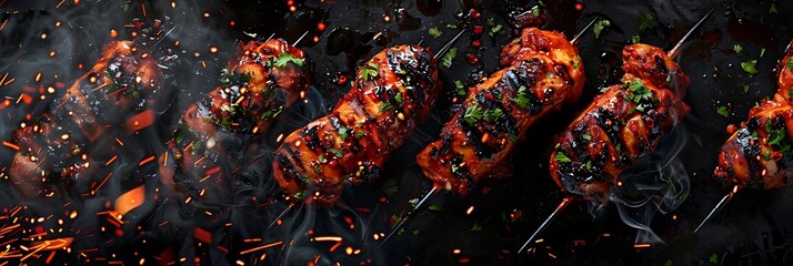 Indonesian Ayam Bakar Taliwang Grilled Spicy Chicken, fresh foods in minimal style