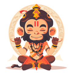 "Cartoon Illustration of Hanuman in Meditation, Transparent Background"