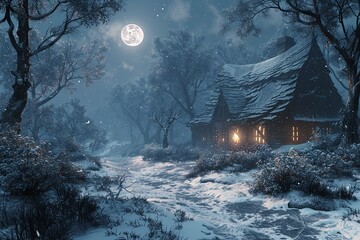 Mystic Moonlit Fantasy Village: Ancient Times Artistry Illuminated