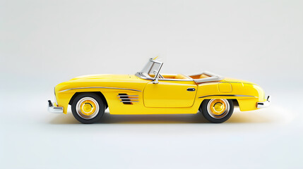 Model of yellow retro toy car cabriolet on a white background : Generative AI