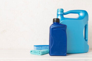 Automobile products and tools on wooden table