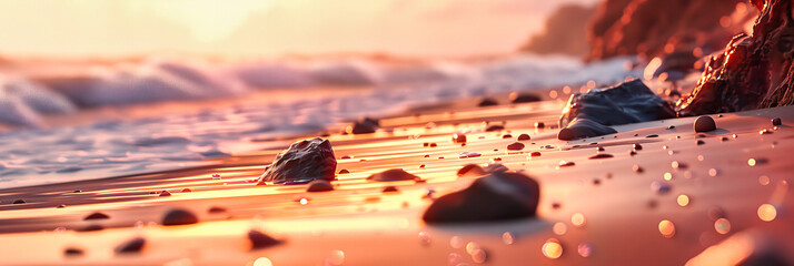 Sunset Over the Ocean with Smooth Water Surface, Peaceful Beach Scene with Subtle Waves