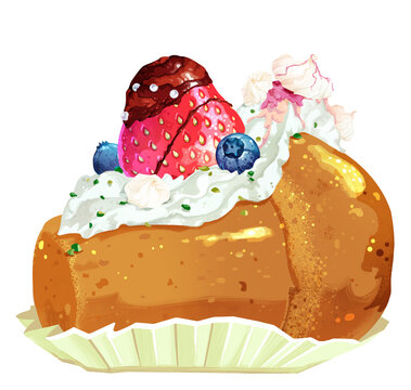 strawberry cake dessert with whipped cream clip art preview