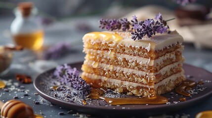 Lavender honey cake, fresh foods in minimal style