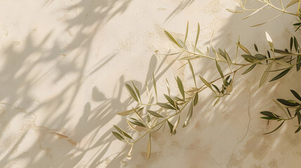 Olive tree branches on neutral pastel beige wall : Generative AI