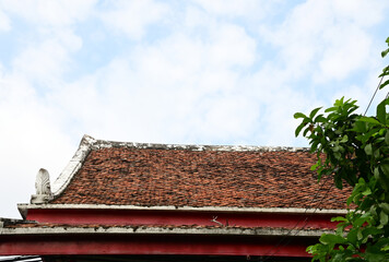 BANGKOK, THAILAND - May 16, 2024 : Part of the Roof of a temple in Thailand. Traditional Thai style...