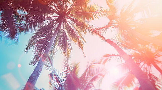 Tropical Palm Tree background  soft pastel summer color vintage retro tones : Generative AI