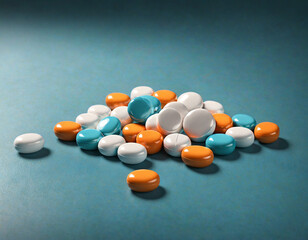 pills and capsules on a blue background