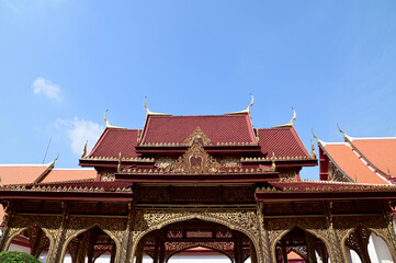 BANGKOK, THAILAND - May 16, 2024 : Part of the Roof of a temple in Thailand. Traditional Thai style...