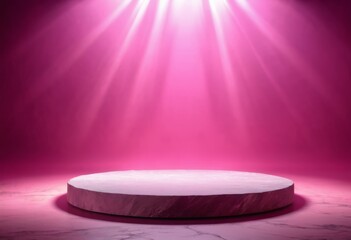 Product background, pink stone podium on pink background with fog. Mock up template for product presentation