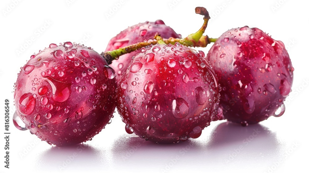 Wall mural red grapes with water droplets isolated on a white background