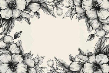 elegant vintage flowers and leaves frame with empty middle space handdrawn illustration